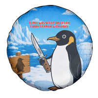 Flight Was Never An Option Funny Penguin With Knife Spare Tire Cover Animal Meme Humor Comic Graphic
