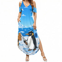 Flight Was Never An Option Funny Penguin With Knife Summer Maxi Dress Animal Meme Humor Comic Graphic