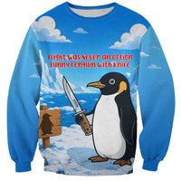 Flight Was Never An Option Funny Penguin With Knife Sweatshirt Animal Meme Humor Comic Graphic