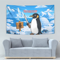 Flight Was Never An Option Funny Penguin With Knife Tapestry Animal Meme Humor Comic Graphic