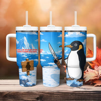 Flight Was Never An Option Funny Penguin With Knife Tumbler With Handle Animal Meme Humor Comic Graphic