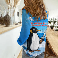 Flight Was Never An Option Funny Penguin With Knife Women Casual Shirt Animal Meme Humor Comic Graphic
