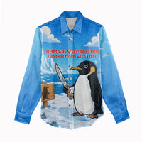 Flight Was Never An Option Funny Penguin With Knife Women Casual Shirt Animal Meme Humor Comic Graphic