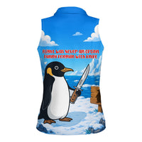 Flight Was Never An Option Funny Penguin With Knife Women Sleeveless Polo Shirt Animal Meme Humor Comic Graphic