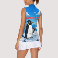 Flight Was Never An Option Funny Penguin With Knife Women Sleeveless Polo Shirt Animal Meme Humor Comic Graphic