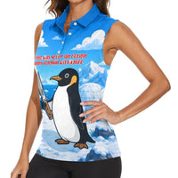 Flight Was Never An Option Funny Penguin With Knife Women Sleeveless Polo Shirt Animal Meme Humor Comic Graphic