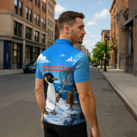 Flight Was Never An Option Funny Penguin With Knife Zipper Polo Shirt Animal Meme Humor Comic Graphic