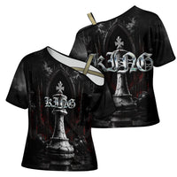 King Chess Piece Cross Shoulder Shirt Dark Gothic Fantasy Board Game Art