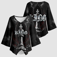 King Chess Piece Kimono Sleeve Blouse Dark Gothic Fantasy Board Game Art