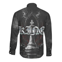 King Chess Piece Long Sleeve Button Shirt Dark Gothic Fantasy Board Game Art