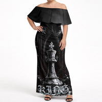 King Chess Piece Off Shoulder Maxi Dress Dark Gothic Fantasy Board Game Art