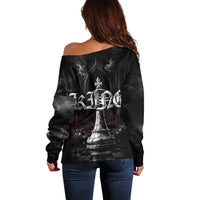 King Chess Piece Off Shoulder Sweater Dark Gothic Fantasy Board Game Art