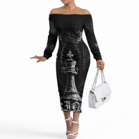 King Chess Piece Off The Shoulder Long Sleeve Dress Dark Gothic Fantasy Board Game Art