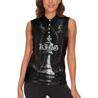 King Chess Piece Women Sleeveless Polo Shirt Dark Gothic Fantasy Board Game Art