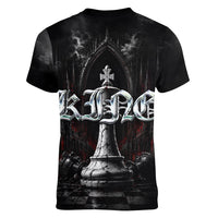 King Chess Piece Women V-Neck T-Shirt Dark Gothic Fantasy Board Game Art