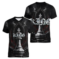 King Chess Piece Women V-Neck T-Shirt Dark Gothic Fantasy Board Game Art