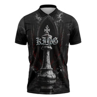 King Chess Piece Zipper Polo Shirt Dark Gothic Fantasy Board Game Art