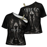 Chess Queen Cross Shoulder Shirt Strategic Board Game Gothic Dark Fantasy