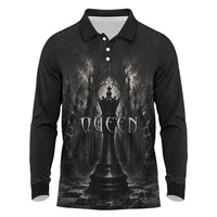 Chess Queen Long Sleeve Polo Shirt Strategic Board Game Gothic Dark Fantasy