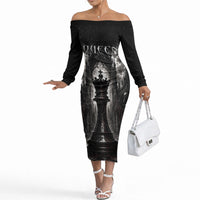 Chess Queen Off The Shoulder Long Sleeve Dress Strategic Board Game Gothic Dark Fantasy