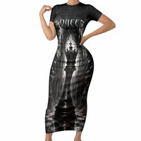 Chess Queen Short Sleeve Bodycon Dress Strategic Board Game Gothic Dark Fantasy