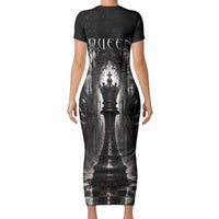 Chess Queen Short Sleeve Bodycon Dress Strategic Board Game Gothic Dark Fantasy