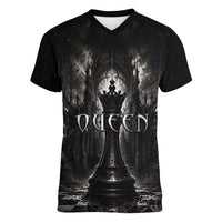 Chess Queen Women V-Neck T-Shirt Strategic Board Game Gothic Dark Fantasy