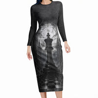 Chess King Long Sleeve Bodycon Dress Strategic Board Game Gothic Dark Fantasy