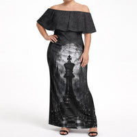 Chess King Off Shoulder Maxi Dress Strategic Board Game Gothic Dark Fantasy