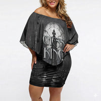 Chess King Off Shoulder Short Dress Strategic Board Game Gothic Dark Fantasy