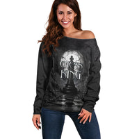 Chess King Off Shoulder Sweater Strategic Board Game Gothic Dark Fantasy