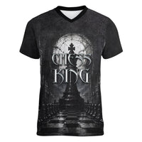 Chess King Women V-Neck T-Shirt Strategic Board Game Gothic Dark Fantasy