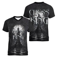 Chess King Women V-Neck T-Shirt Strategic Board Game Gothic Dark Fantasy
