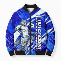 Personalized Uzbekistan Soccer Wolf Mascot Bomber Puffer Jacket Uzbekistan Football Dynamic Cartoon Geometric