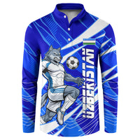 Personalized Uzbekistan Soccer Wolf Mascot Button Sweatshirt Uzbekistan Football Dynamic Cartoon Geometric