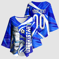 Personalized Uzbekistan Soccer Wolf Mascot Kimono Sleeve Blouse Uzbekistan Football Dynamic Cartoon Geometric