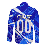 Personalized Uzbekistan Soccer Wolf Mascot Long Sleeve Button Shirt Uzbekistan Football Dynamic Cartoon Geometric