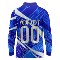 Personalized Uzbekistan Soccer Wolf Mascot Long Sleeve Polo Shirt Uzbekistan Football Dynamic Cartoon Geometric