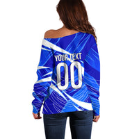 Personalized Uzbekistan Soccer Wolf Mascot Off Shoulder Sweater Uzbekistan Football Dynamic Cartoon Geometric