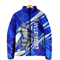 Personalized Uzbekistan Soccer Wolf Mascot Padded Jacket Uzbekistan Football Dynamic Cartoon Geometric