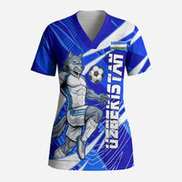 Personalized Uzbekistan Soccer Wolf Mascot Scrub Top Uzbekistan Football Dynamic Cartoon Geometric