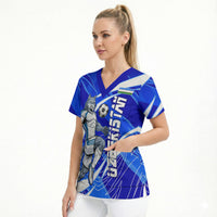 Personalized Uzbekistan Soccer Wolf Mascot Scrub Top Uzbekistan Football Dynamic Cartoon Geometric