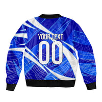 Personalized Uzbekistan Soccer Wolf Mascot Sleeve Zip Bomber Jacket Uzbekistan Football Dynamic Cartoon Geometric