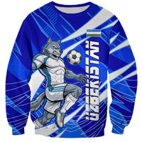 Personalized Uzbekistan Soccer Wolf Mascot Sweatshirt Uzbekistan Football Dynamic Cartoon Geometric