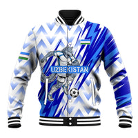 Personalized Uzbekistan Soccer Baseball Jacket Wolf Mascot Chevron Zigzag Pattern