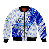 Personalized Uzbekistan Soccer Bomber Jacket Wolf Mascot Chevron Zigzag Pattern