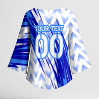 Personalized Uzbekistan Soccer Kimono Sleeve Blouse Wolf Mascot Chevron Zigzag Pattern