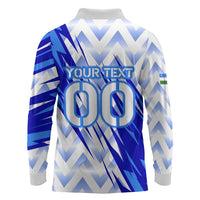 Personalized Uzbekistan Soccer Long Sleeve Polo Shirt Wolf Mascot Chevron Zigzag Pattern