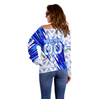 Personalized Uzbekistan Soccer Off Shoulder Sweater Wolf Mascot Chevron Zigzag Pattern