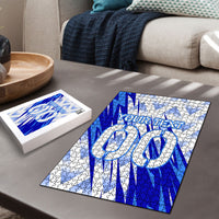 Personalized Uzbekistan Soccer Puzzle Wolf Mascot Chevron Zigzag Pattern